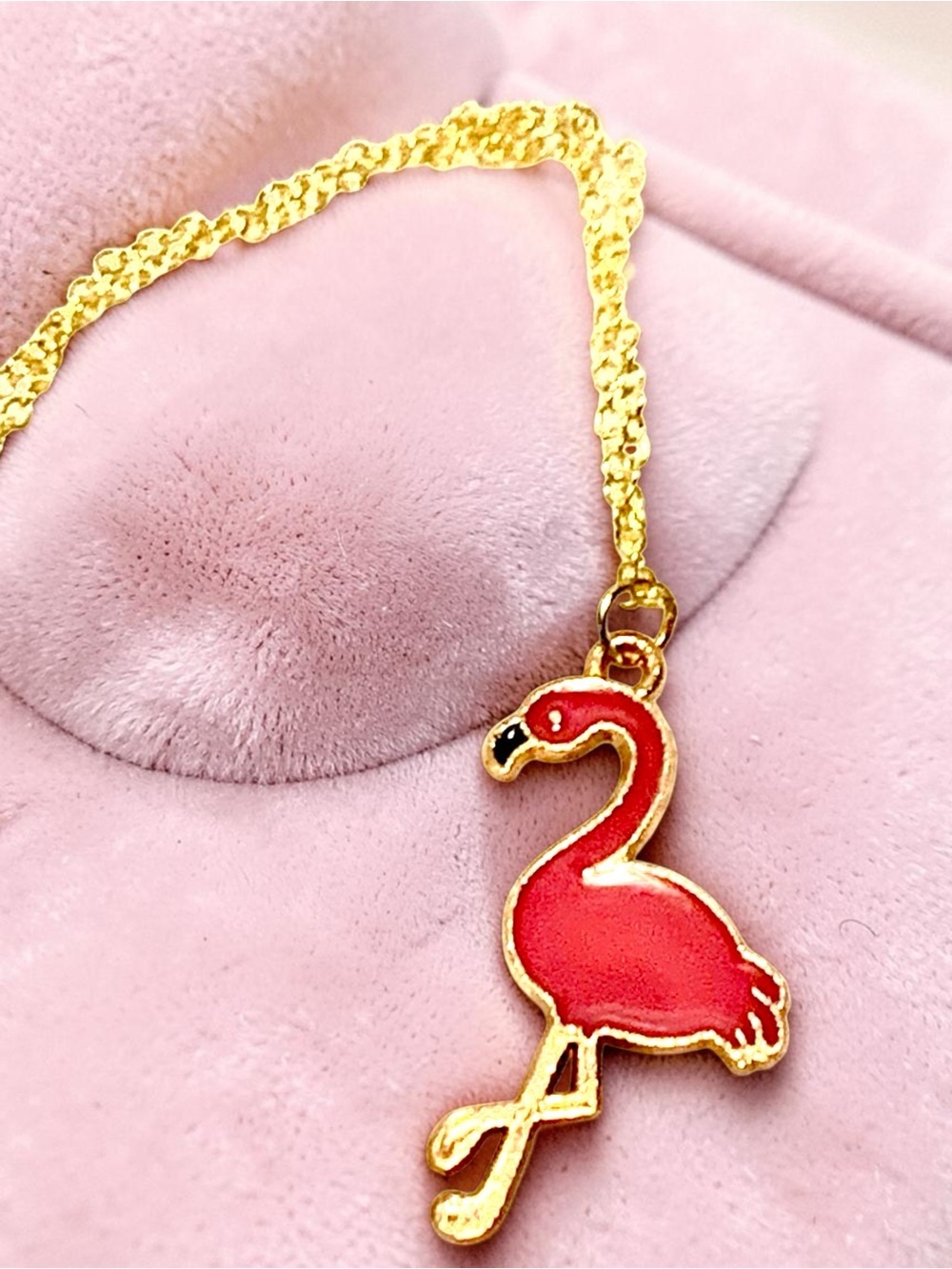 Gold-Tone Pink Flamingo Pendant Necklace